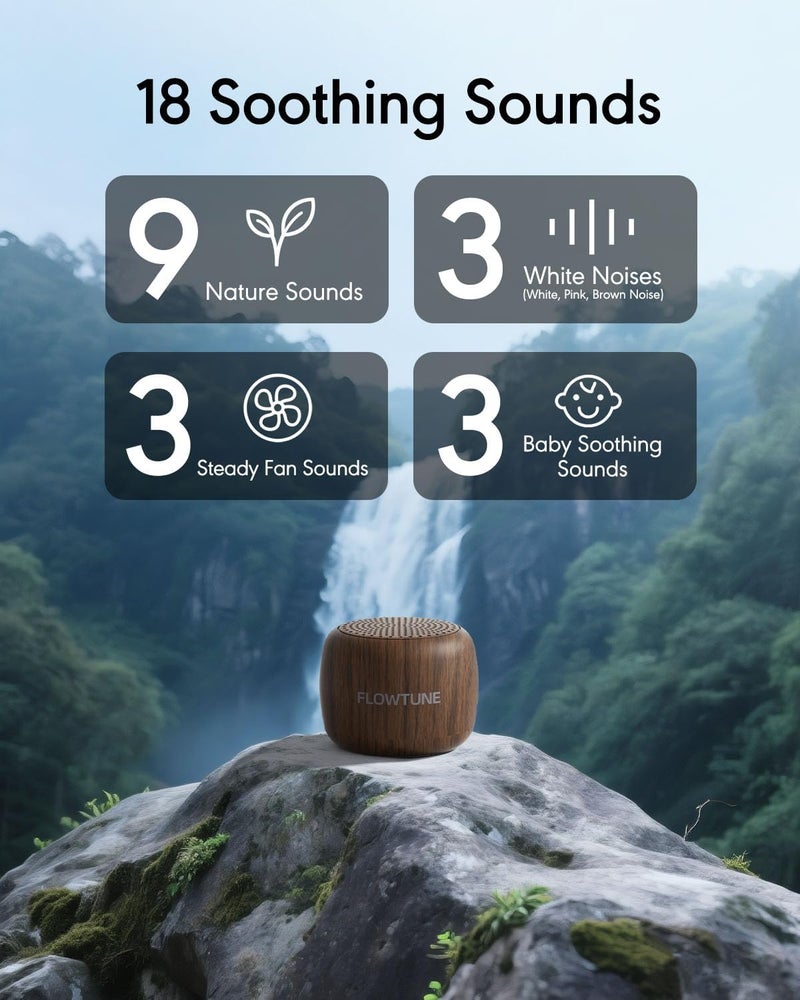 FLOWTUNE Sound Machine White Noise Machine for Baby Adults, Mini Portable Sound Machine for Travel, 6H Timer, 18 Soothing Sleep Sounds Gift (Wood Grain) - Image 2